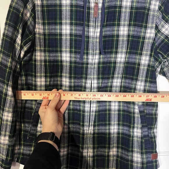 L.L. Bean Scotch Zip Up Flannel Hooded Plaid Green Blue White Size Medium Fall - Picture 9 of 10